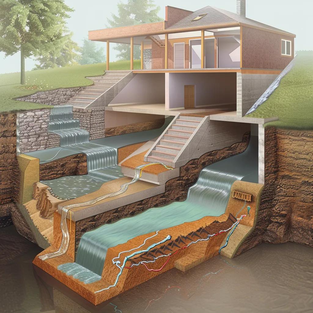 Visual representation of different basement waterproofing methods and their applications