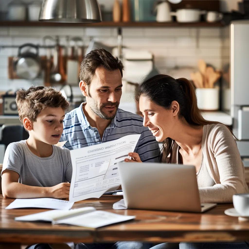 Family discussing basement waterproofing financing options at a kitchen table